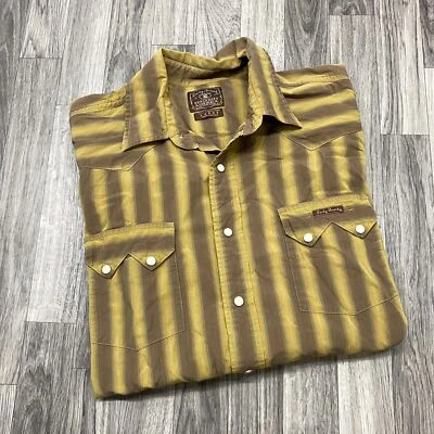 LUCKY BRAND Button Down Collared Yellow & Brown Striped Casual Shirt Mens Size L - Image 1 of 4