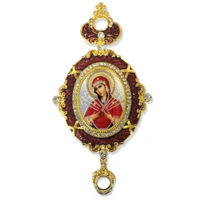 Virgin of Seven Swords - Enameled Icon Pendant  With Crown and Chain - Picture 1 of 1