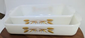 Vintage Anchor Hocking Fire King 1 Qt & 1-1/2 Qt Wheat Dish White Casserole - Picture 1 of 16
