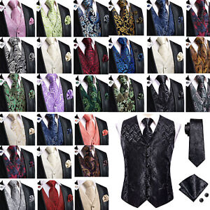 Hi-Tie Silk Mens Waistcoats Lapel Classic Sleeveless Regular Fit Vest Tie Set 