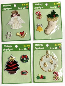 Christmas Iron On Applique Angel Stocking Tree Holiday Vintage New - Picture 1 of 10