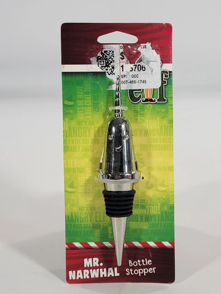 Mr Narwhal Buddy The Elf Bottle Stopper Silver Metal WB Wine