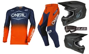 O'Neal 2025 Mayhem Hexx Jersey Pant 3 Series Helmet and Goggle Combo Blue/Orange - Picture 1 of 3