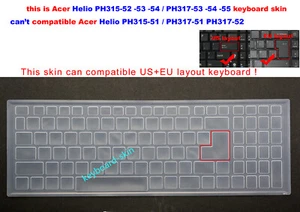 Keyboard Protector Skin for Acer Helios 300 PH315-52-53-54 N20C3 PH317-53-54 -55 - Picture 1 of 7