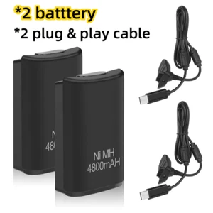 2 Rechargeable Battery Pack Charger Cable Dock for Xbox 360 Wireless Controller - Picture 1 of 11