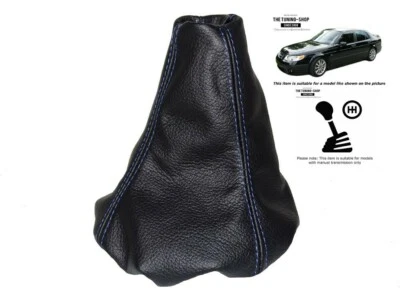 Ghetta ingranaggi adatta per Saab 9-5 1997-2010 pelle nera cuciture blu - Immagine 1 di 4