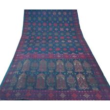 Sanskriti Vintage Teal Blue Sarees Pure Silk Woven Craft Fabric 5Yd Premium Sari