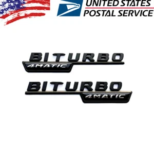 BITURBO 4MATIC Plus Fender AMG Emblem Gloss Black Logo Badge Nameplate Mercedes - Picture 1 of 4