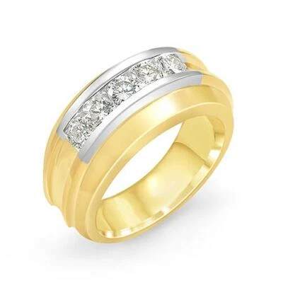 1.00 Ct Round Men's F VS1 Diamond Band Wedding Ring 14k Multi-Tone Gold 10.90 mm - Image 1 of 2