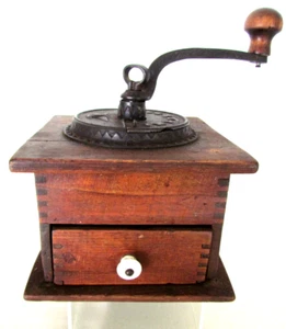 VINTAGE IMPERIAL CAST IRON & WOODEN COFFEE GRINDER W/ ADJ HAND CRANK - Picture 1 of 14