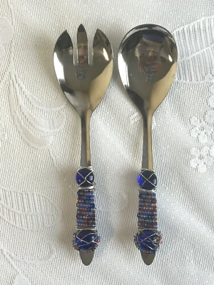 Beaded Fork & Spoon Wire Wrap Serving Set Handmade Decor - Image 1 of 4