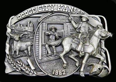 Dodge City Kansas Cowboys Ferrocarril Ganado Old West Siskiyou Hebilla de Cinturón De Colección Foto 1 de 4