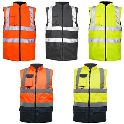 HI VIS VIZ BODY WARMER VISIBILITY FLEECE REVERSIBLE WATERPROOF GILET WAISTCOAT - Image 1 of 2