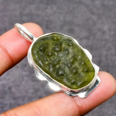 Ювелирный кулон из серебра 925 пробы с молдавитом кварцем 1,89 дюйма K543 - Изображение 1 из 3