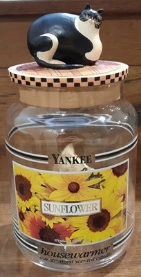 Tarro de velas Yankee con adorno de gato de resina y lindo gatito peludo Warren Kimble arte popular Foto 1 de 4