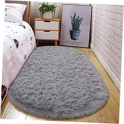  Alfombra peluda lavable ultra suave - Alfombra ovalada antideslizante para guardería, niños  Foto 1 de 4