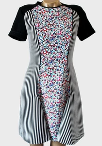 Abito SPORTMAX Code Crepe a righe floreale UK 8 nero multi manica corta impeccabile - Foto 1 di 6