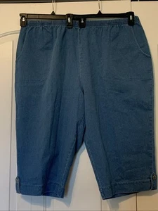Denim & Co. Petite 3X Peddle Pushers Pull On Elastic Waist Denim Blue Pockets - Picture 1 of 17