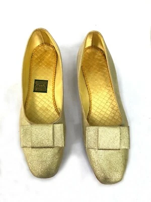  Daniel Green Vintage Metallic Gold Lame ballerina flat bow slippers 7.5-8M - Image 1 of 4