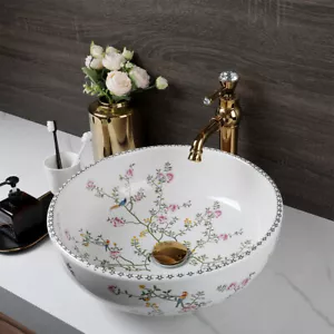 Art Paint Bathroom Ceramic Basin Bowl & Golden Mixer Faucet Combo - Foto 1 di 8