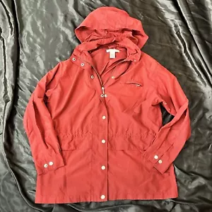 Vintage Designer Geoffrey Beene Deep Red Rain Coat Hideable Hood L - Picture 1 of 4