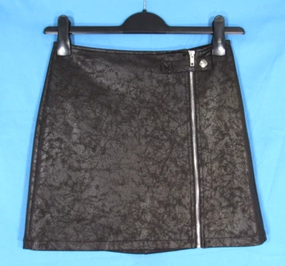 GB Gianni Bini BLACK Foiled PONTE KNIT Zip/Snap GRUNGE GOTH A-Line MINI SKIRT S - Image 1 of 4