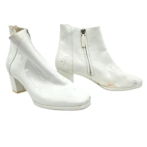 RALPH LAUREN PURPLE LABEL - White Patent Leather Mid Booties Pumps, Size 10 B - Picture 1 of 9