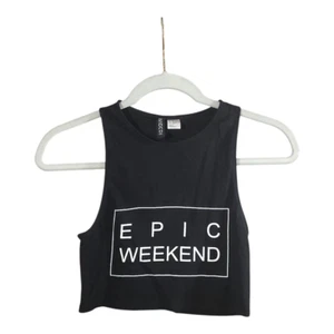 Camiseta sin mangas recortada H&M Epic Weekend en negro festival despedida de soltera para mujer XS - Imagen 1 de 7