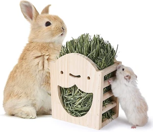 Rabbit Hay Feeder Natural Wooden Hay Holder for Guinea Pigs Bunny Cage Rabbit Ha - Picture 1 of 5