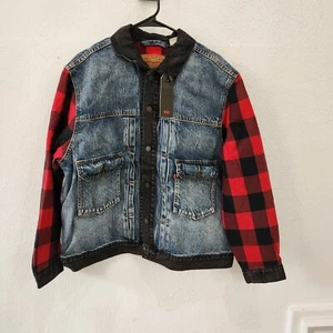 Chaqueta de camionero de jean Levis Strauss premium para hombre con mangas a cuadros talla L - Imagen 1 de 5