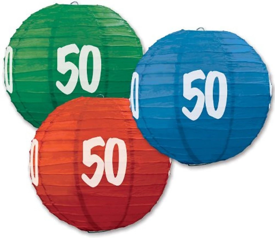 3 Linternas de Papel 9.5" Diámetro 50 Aniversario Decoración Fiesta  Foto 1 de 1