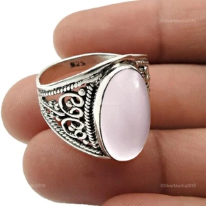 Rose Quartz Gemstone Solid Silver Wife Bezel Cocktail Heart Chakra Ring Jewelry - Picture 1 of 8