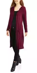 Maxi cárdigan plumero acanalado Faded Glory para mujer con capucha talla pequeña 4-6 - Imagen 1 de 3
