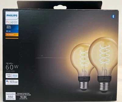 Philips Hue 2-Pack Dimmable Warm White Vintage Smart G25 Edison Bulb -FREE S/H - Image 1 of 4