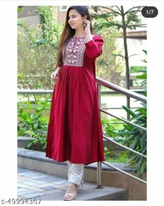 Indian New Fancy Designer Women Cotton Pleated Printed Kurti With Palazzos Set - Picture 1 of 4