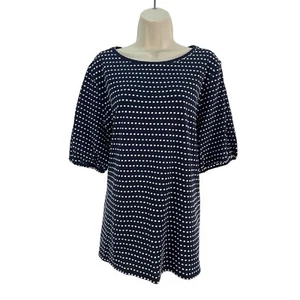 LOFT Plus Navy Blue White Polka Dot Short Sleeve Blouse Size 16/18 NWT - Picture 1 of 6