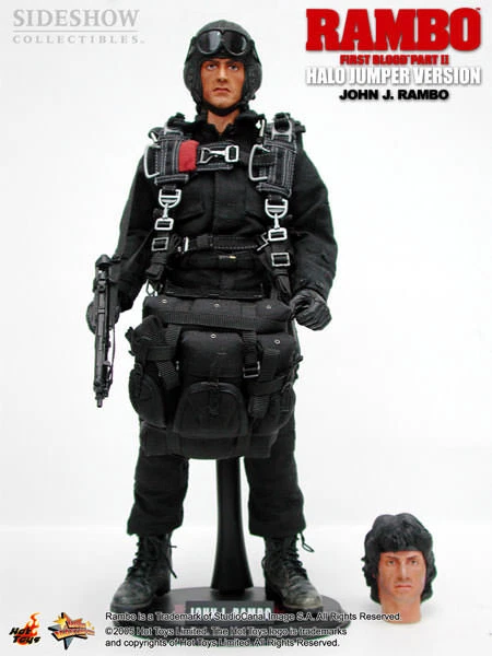 Figura Hot Toys MMS11 RAMBO II First Blood Sylvester Stallone Halo Jumper Versión Foto 1 de 4