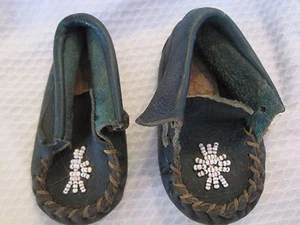 Vintage Amerikanische Perlen Leder Baby Mokassins - Bild 1 von 6