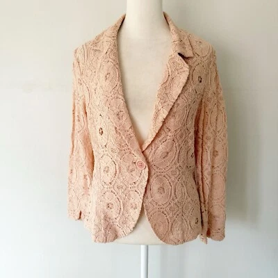 Nuevo con etiquetas Blazer Adrienne Vittadini Mujer Encaje Mediano Rosa Coqueta Romántico Casa de Campo Foto 1 de 4