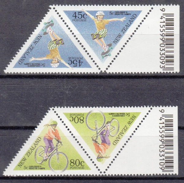 NEW ZEALAND – 1995 “CHILDREN’S HEALTH / SKATEBOARD, CYCLING” 2v as Barcode pairs - image 1 of 1