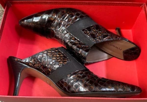 Donald J Pliner Trono Brushed Crocc Embossed Leather Mules Chestnut Sz 11 M - Picture 1 of 11