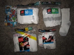 34 Hanes Boys Crew & Ankle Socks Cushioned Reinforced Heel Toe & 5 Pack Briefs - Picture 1 of 7
