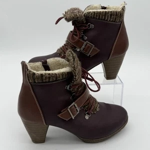 Muk Luks Women's Leah Boot Burgundy Size 10 Lace-Up Buckle Ankle Boots 3" Heals - Picture 1 of 19