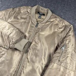 Forever 21 Mens Size Medium Brown Full Zip Bomber Jacket Multi Pocket - Picture 1 of 10