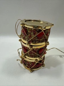 Set of 3 Red Gold Red Beads Christmas Drum Ornaments Holiday Decor - Picture 1 of 7