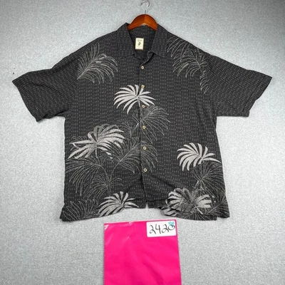Camisa Jamaica Jaxx Seda XL Negra Gris Tropical Abotonada Manga Corta Para Hombre Foto 1 de 4