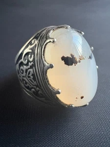 925 Sterling Silber Ring groß weiß Aqeeq Achat Ring Handarbeit Größe 11 US - Bild 1 von 12
