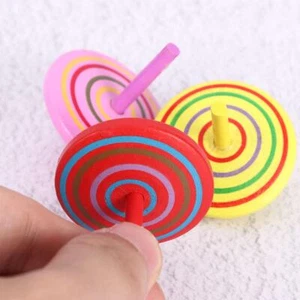 Multi-color Leisure Children Kid Spinning Top Wooden Hand Spinning Toy Rotate - Picture 1 of 12
