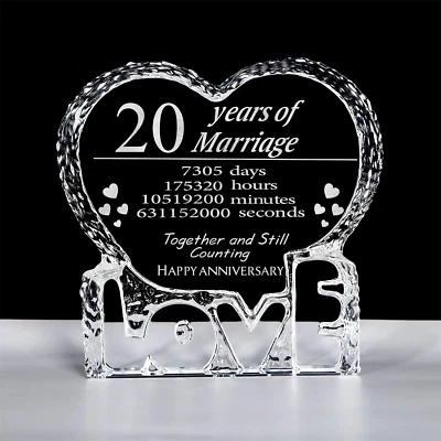 20Th Anniversary Customized Engraved Heart-Shaped Crystal Wedding Gifts For Wife - Image 1 of 4