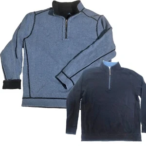Tommy Bahama Suéter Reversible Azul 1/4 Cremallera Tencel Mezcla Cuello Simulado Pullover Hombres L - Imagen 1 de 14